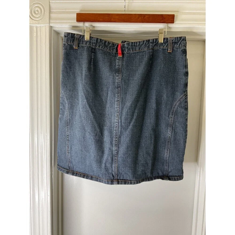 Clio Vintage Denim Skirt Ribbon Tie Front Mid-Length Size M 90s Grunge